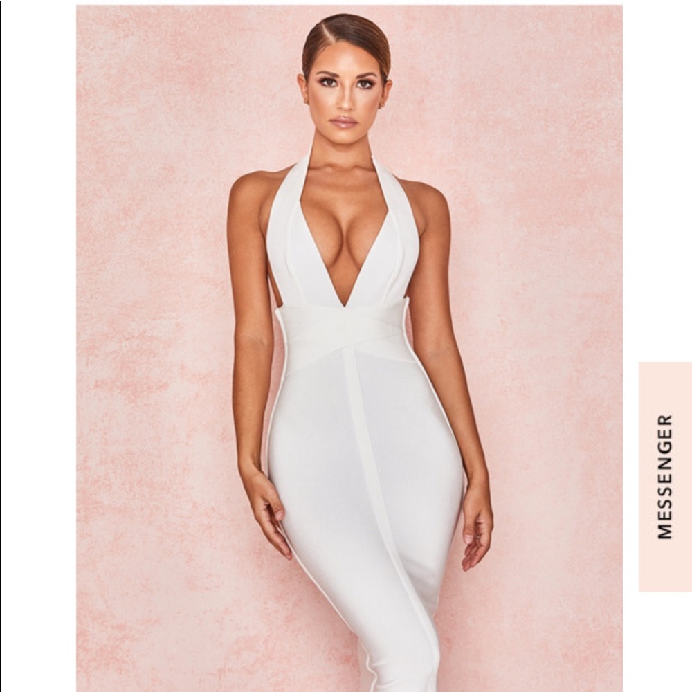 White Halter Neck Bandage Dress